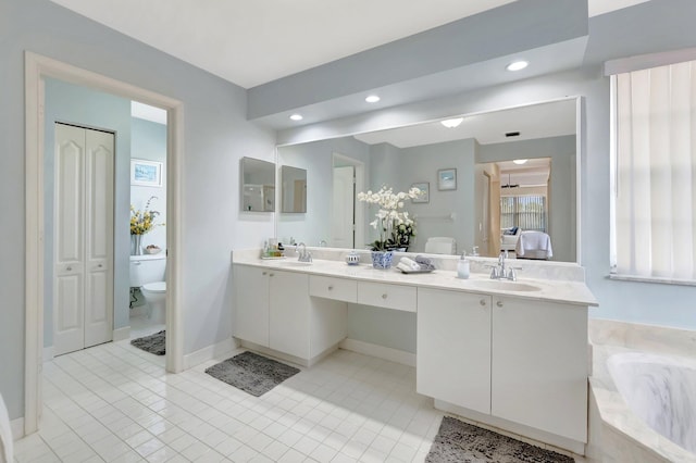 9602 Fox Trot Ln, Boca Raton, FL 33496 - bathroom with toilet, vanity, and tile patterned flooring