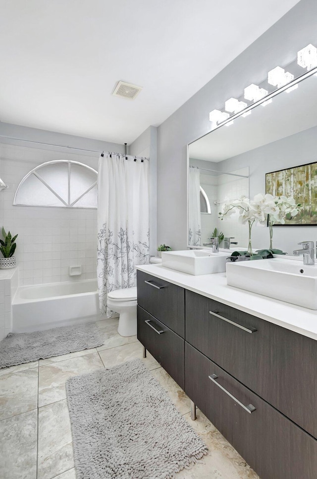 9602 Fox Trot Ln, Boca Raton, FL 33496 - full bathroom featuring toilet, vanity, and shower / bath combination with curtain