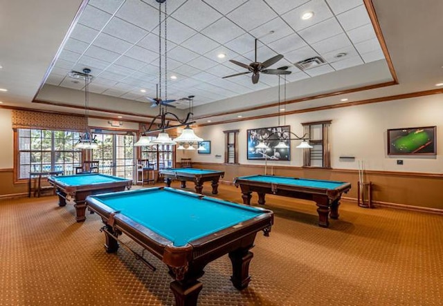 9765 Bowline Dr Unit 201, West Palm Beach, FL 33411 - recreation room with baseboards, carpet, billiards, and a raised ceiling