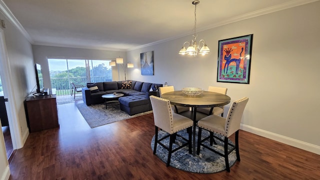 3100 N Palm Aire Dr Unit 604, Pompano Beach, FL 33069 - dining space featuring crown molding, an inviting chandelier, and dark wood-type flooring