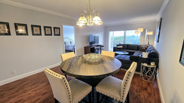 3100 N Palm Aire Dr Unit 604, Pompano Beach, FL 33069 - dining room with dark hardwood / wood-style flooring, ornamental molding, and a chandelier