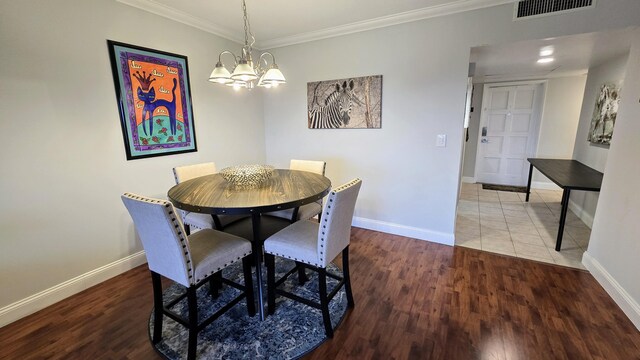 3100 N Palm Aire Dr Unit 604, Pompano Beach, FL 33069 - dining area featuring hardwood / wood-style flooring, a chandelier, and ornamental molding