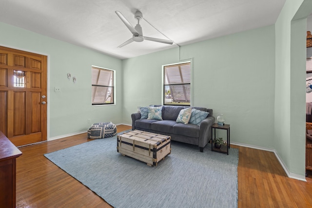 306 Fernandina St, Fort Pierce, FL 34949 - living area featuring ceiling fan, wood finished floors, and baseboards