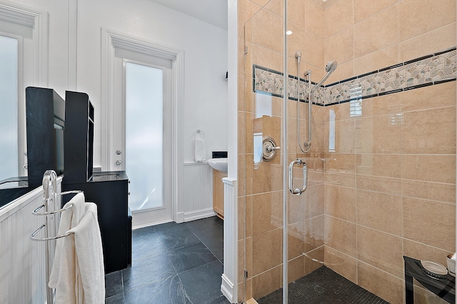 full bathroom featuring a shower stall