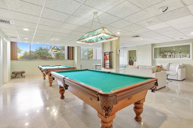 5600 N Flagler Dr Unit 1605, West Palm Beach, FL 33407 - game room with pool table, a drop ceiling, and visible vents
