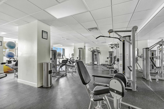 5600 N Flagler Dr Unit 1605, West Palm Beach, FL 33407 - gym featuring a paneled ceiling, visible vents, and baseboards