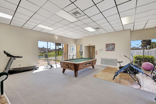 2050 Oleander Blvd Unit 1106, Fort Pierce, FL 34950 - game room featuring healthy amount of natural light, carpet floors, pool table, and a drop ceiling