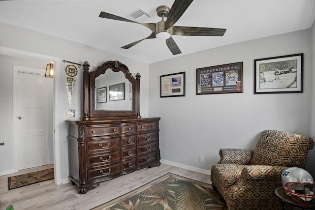 2144 NE 63rd St, Fort Lauderdale, FL 33308 - sitting room featuring ceiling fan, light wood finished floors, visible vents, and baseboards