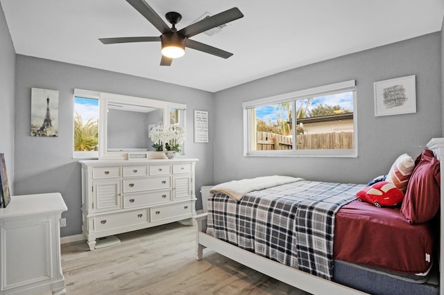 2144 NE 63rd St, Fort Lauderdale, FL 33308 - bedroom featuring ceiling fan, light wood-style flooring, and baseboards