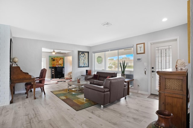 2144 NE 63rd St, Fort Lauderdale, FL 33308 - living area featuring ceiling fan, recessed lighting, visible vents, baseboards, and light wood finished floors