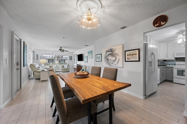 10137 S 42nd Ave S, Boynton Beach, FL 33436 - dining area featuring a ceiling fan, visible vents, a textured ceiling, and light wood-style floors