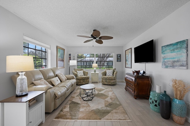 10137 S 42nd Ave S, Boynton Beach, FL 33436 - living room featuring plenty of natural light, a textured ceiling, light wood-style floors, and ceiling fan