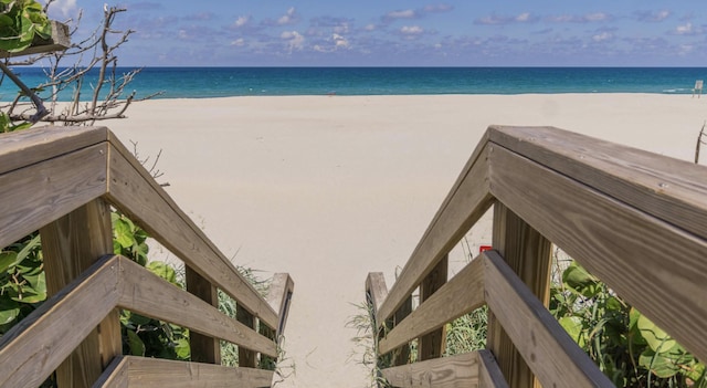 view of water feature featuring a beach view