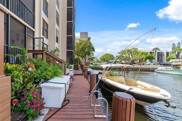 dock area with a water view