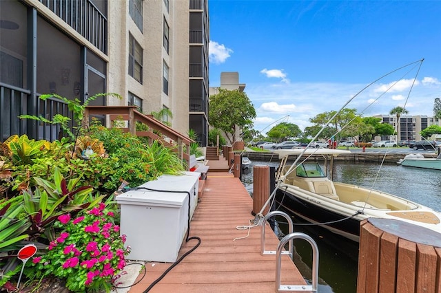 view of dock with a water view