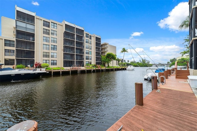 dock area with a water view