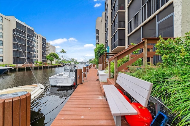 view of dock with a water view