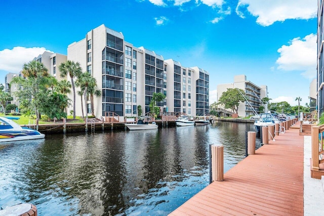 view of dock with a water view