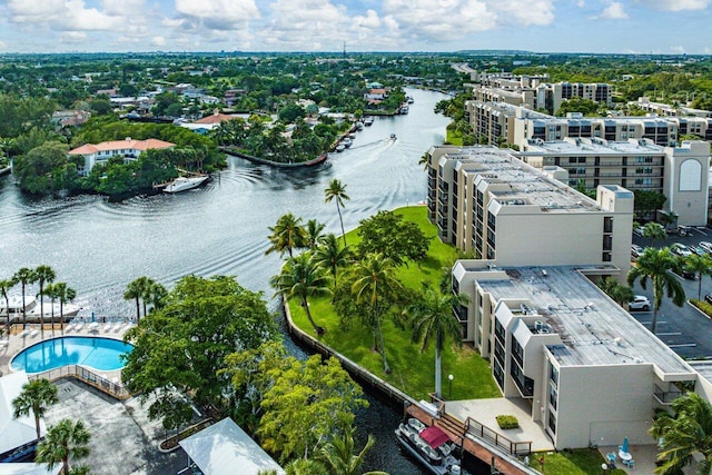 aerial view featuring a water view