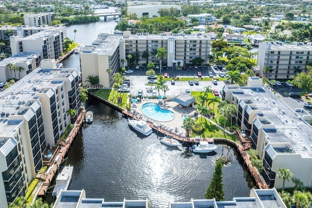 aerial view with a view of city and a water view