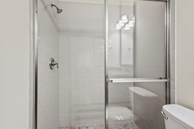 bathroom featuring a shower stall and toilet