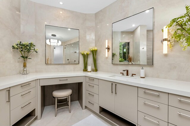 kitchen featuring visible vents, modern cabinets, stainless steel appliances, open shelves, and backsplash