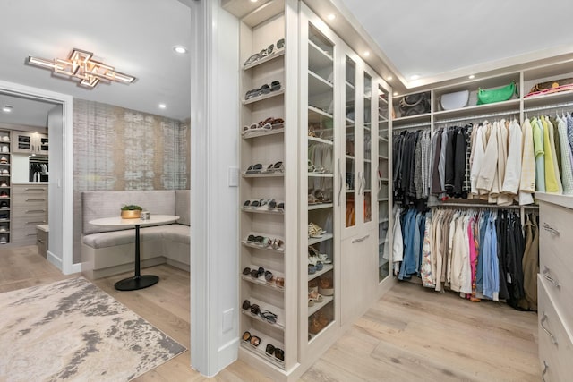 walk in closet with wood finished floors