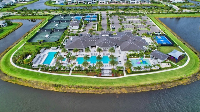 bird's eye view featuring a water view