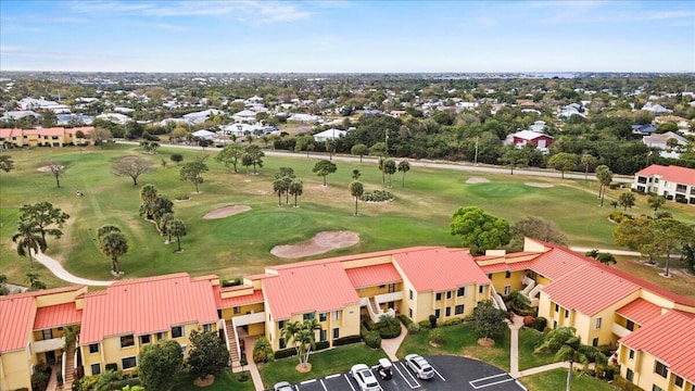 drone / aerial view with view of golf course