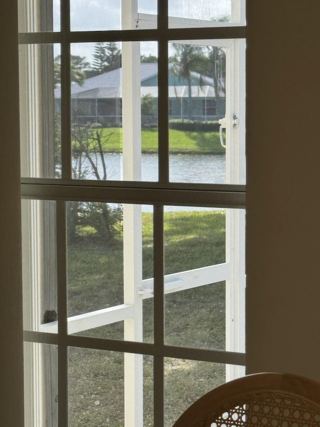 doorway featuring a healthy amount of sunlight and a water view