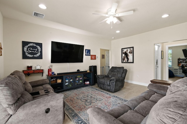 living room with ceiling fan