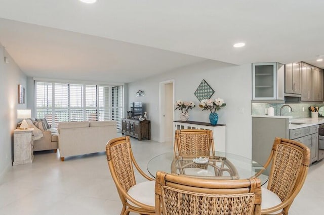 dining space with recessed lighting