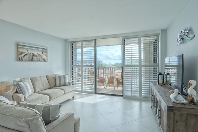 living room with a wall of windows