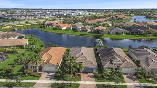 aerial view with a water view