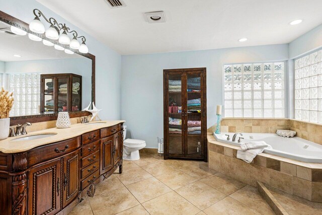 full bathroom featuring a shower stall, tile patterned floors, a bath, and recessed lighting