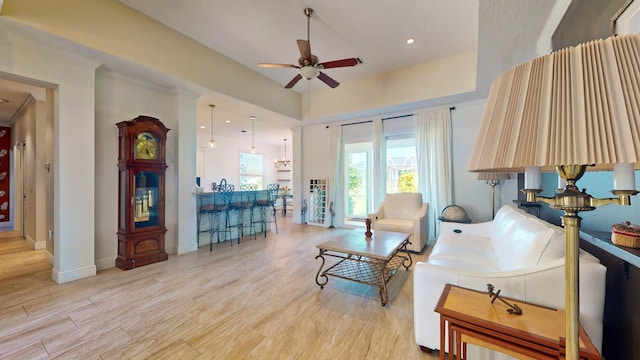 interior space featuring light hardwood / wood-style flooring and ceiling fan