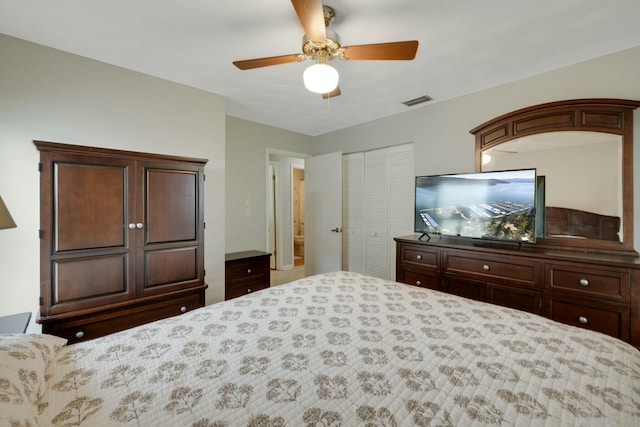 2103 SE Meadowbrook Rd, Stuart, FL 34997 - bedroom with a ceiling fan, visible vents, and a closet