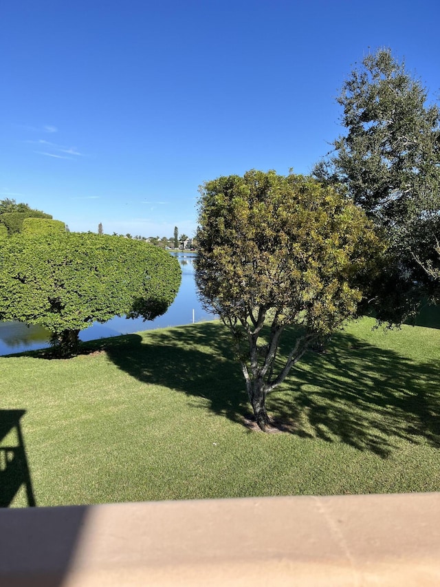 view of yard with a water view