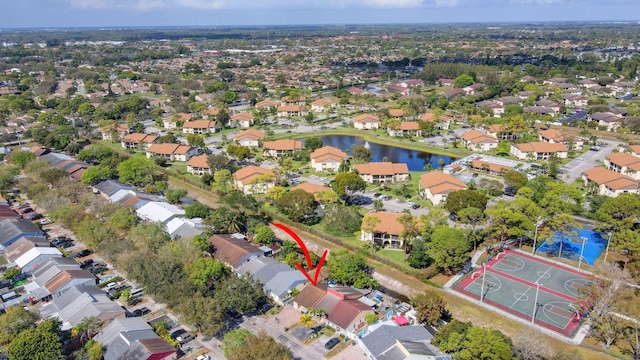 aerial view with a water view