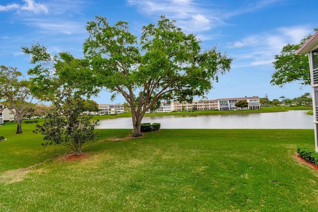 view of yard with a water view