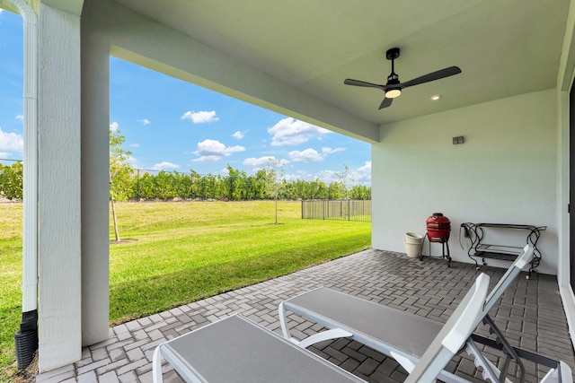 view of patio / terrace featuring a ceiling fan