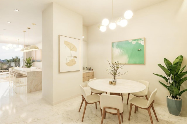 dining area featuring a chandelier