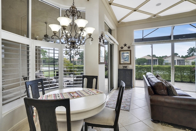 dining room featuring a chandelier and light tile patterned flooring