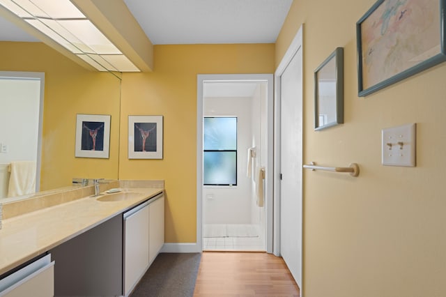 bathroom featuring wood finished floors and vanity