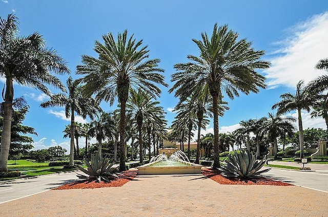 view of community with decorative driveway