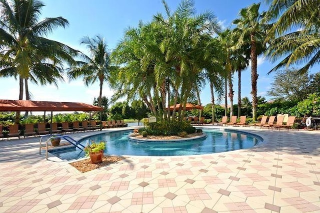 community pool with a patio area