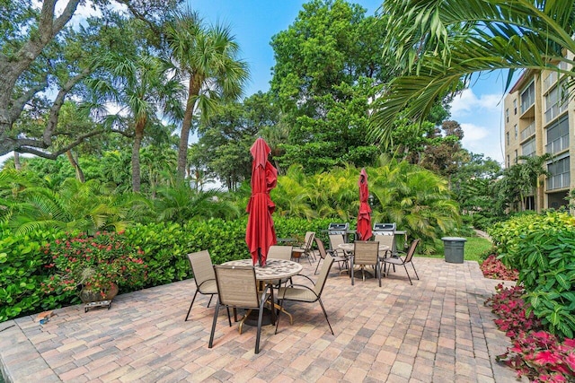 view of patio with outdoor dining area and grilling area