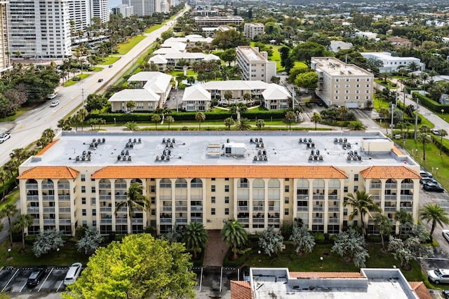 drone / aerial view with a city view