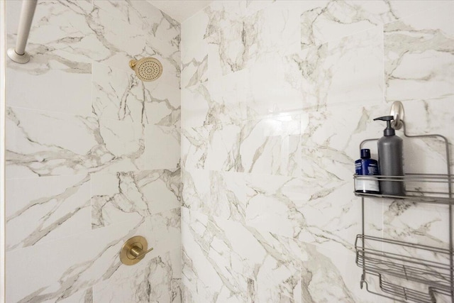 details featuring a marble finish shower