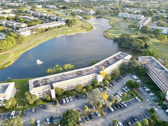 aerial view with a water view